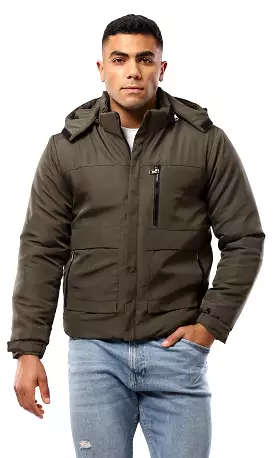 O181761 Dark Olive Zipped Jacket With Detachable Hoody