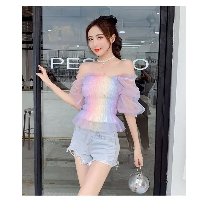 Pastel Rainbow Kawaii Princess Tulle Blouse