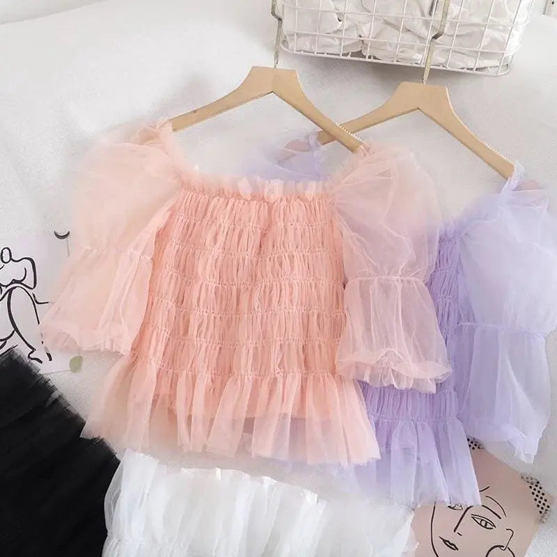 Pastel Rainbow Kawaii Princess Tulle Blouse