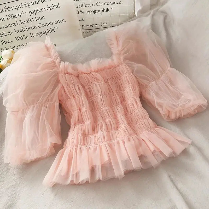 Pastel Rainbow Kawaii Princess Tulle Blouse