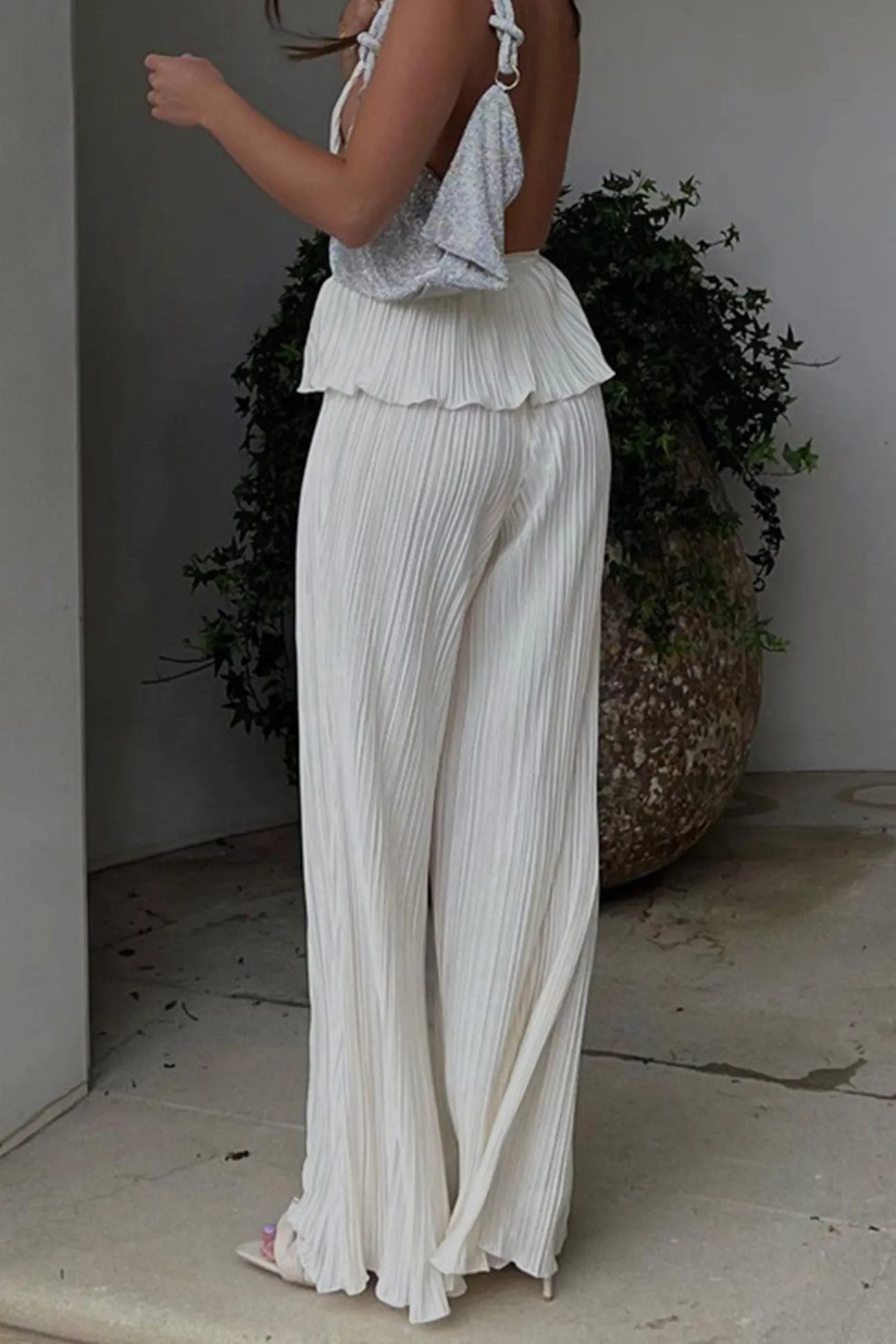 Pleated Halter Tops Long Pants Set