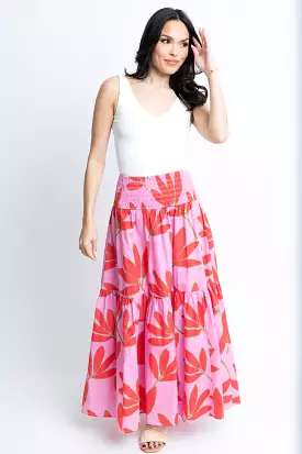 Poplin Palm Floral Smock Waist Skirt