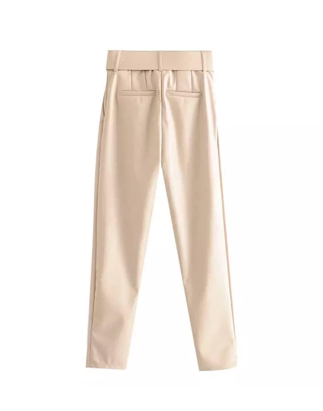 PU Leather Belted High Waisted Pants