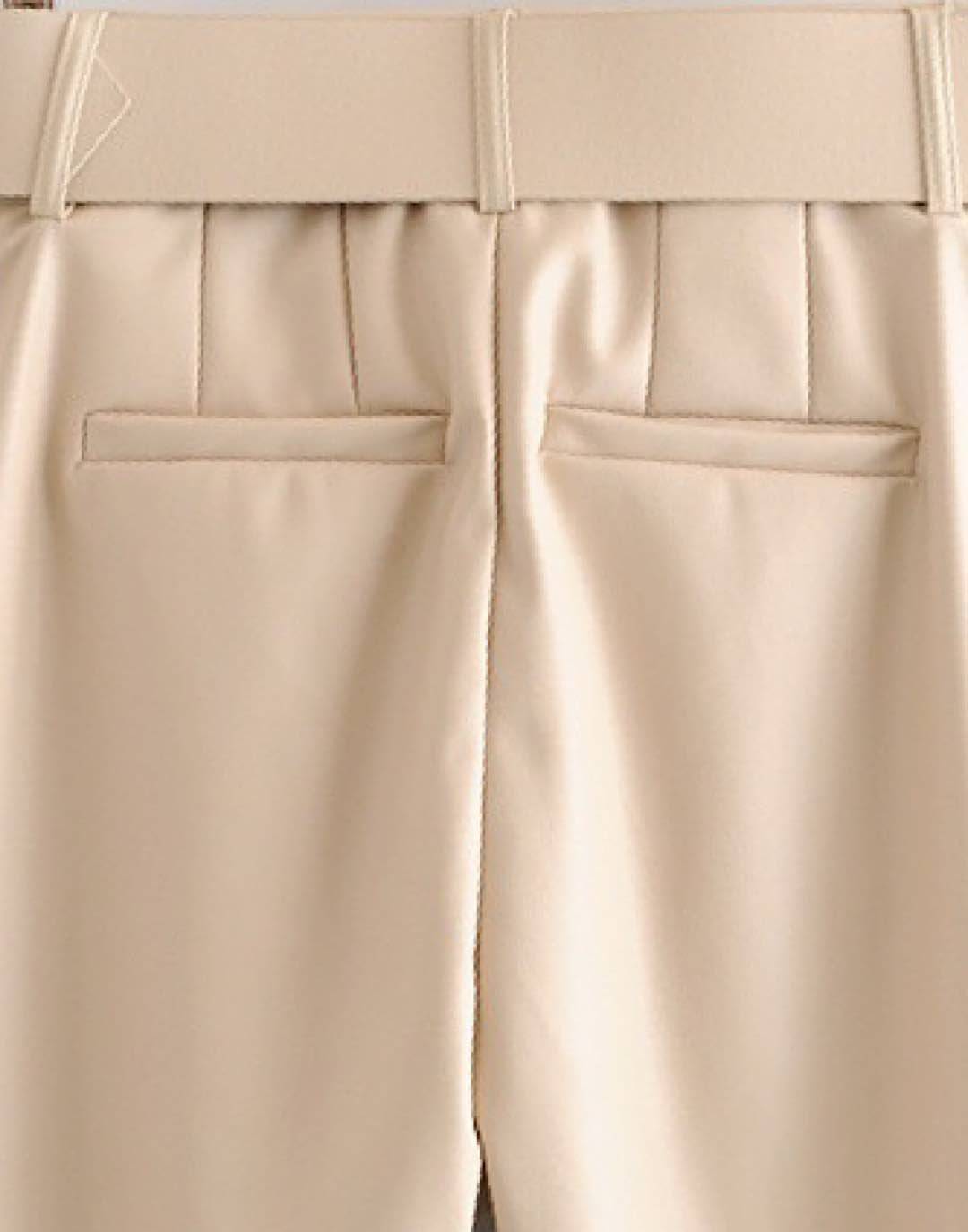 PU Leather Belted High Waisted Pants