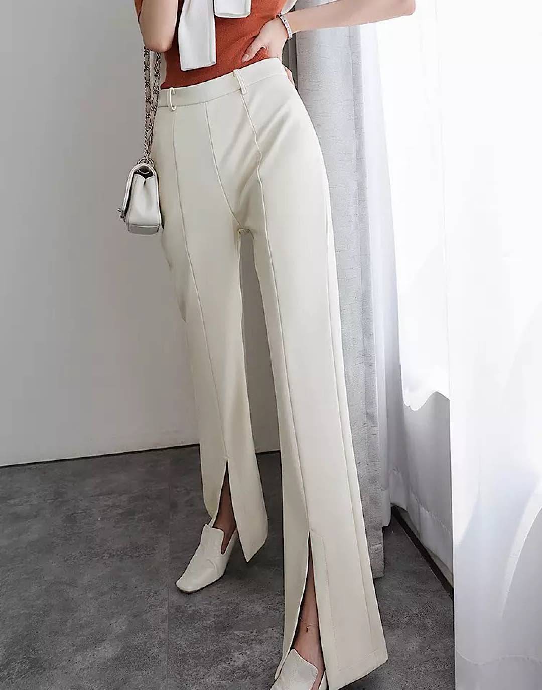 PU Leather Slim Pants With Front Slit