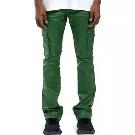 Purple Brand Patent Film Cargo Flare Green Pants