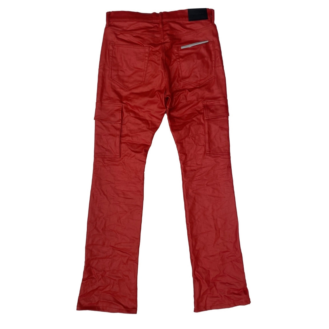 Purple Brand Patent Film Cargo Flare Red Pants