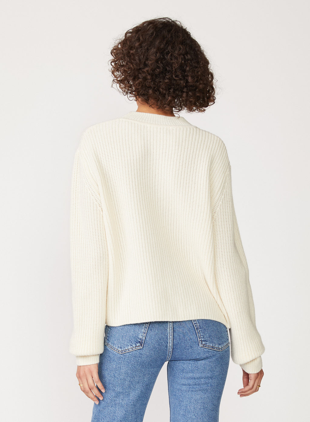 Ribbed Cashmere Tall Collar Sweater in Cream