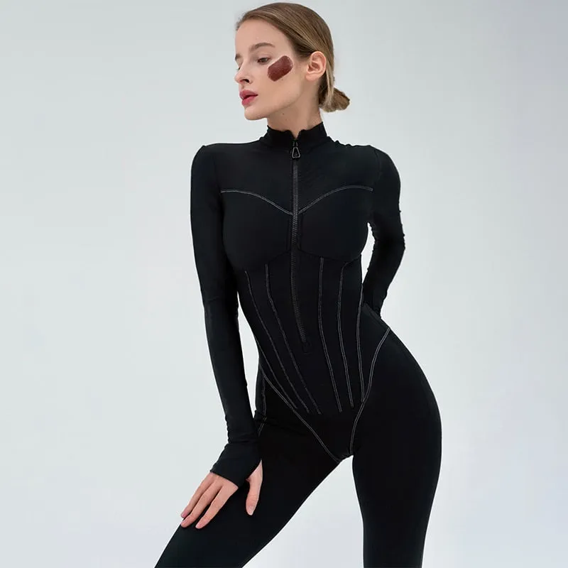 Sexy Bodycon O-Neck Short Sleeve Zipper Bodysuit