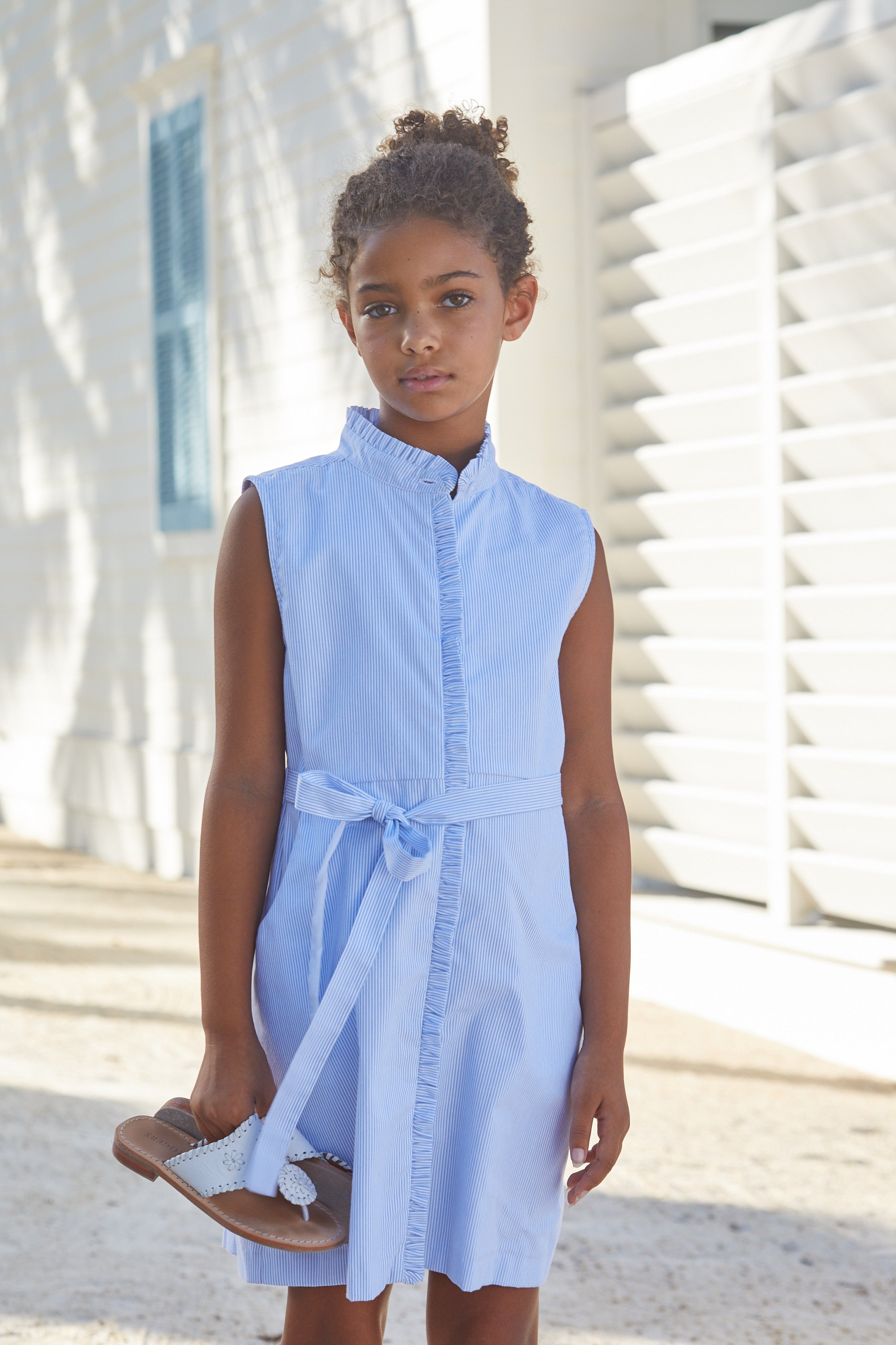 Sleeveless Allie Dress - Light Blue Thin Stripe