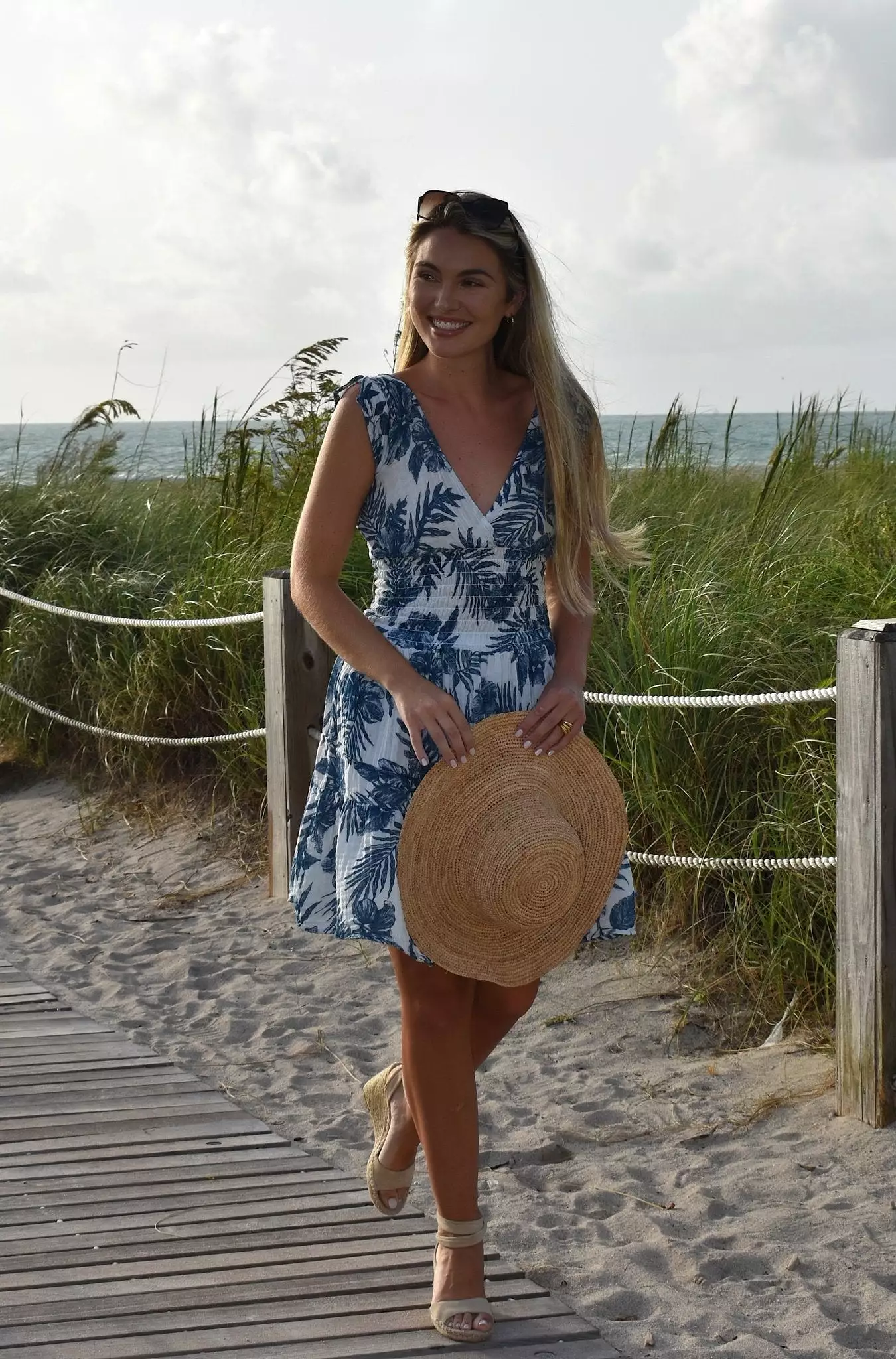 Smock Mini Dress in Navy Palm