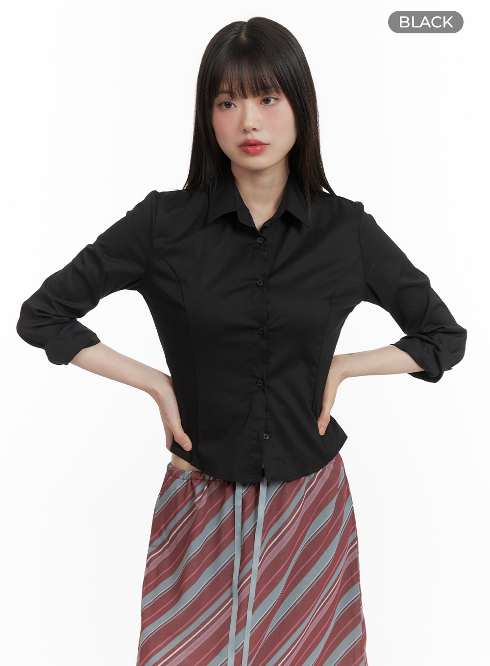 Solid Crop Buttoned Blouse CA411