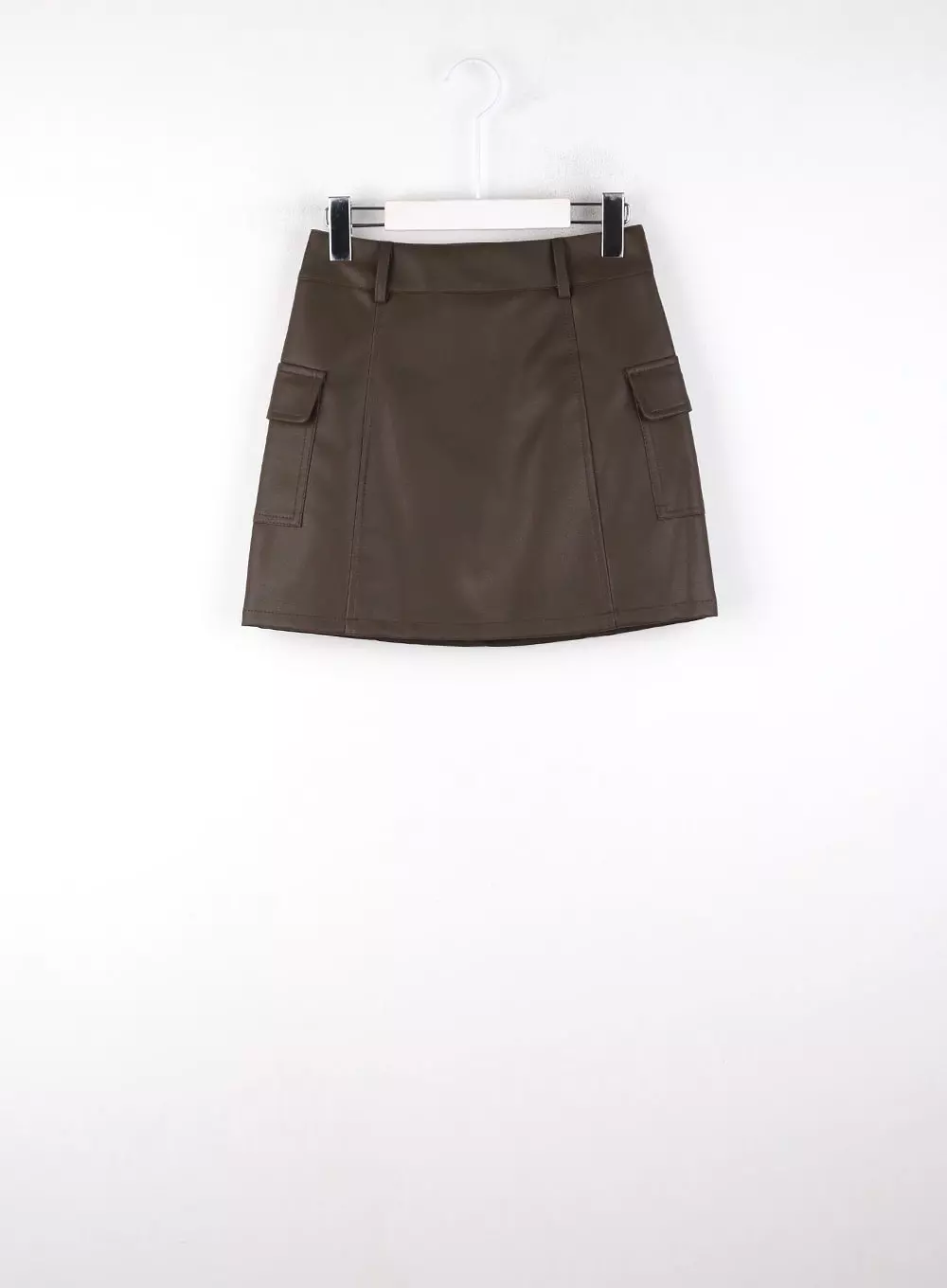 Solid Faux Leather Pocket Mid Waist Mini Skirt CD328