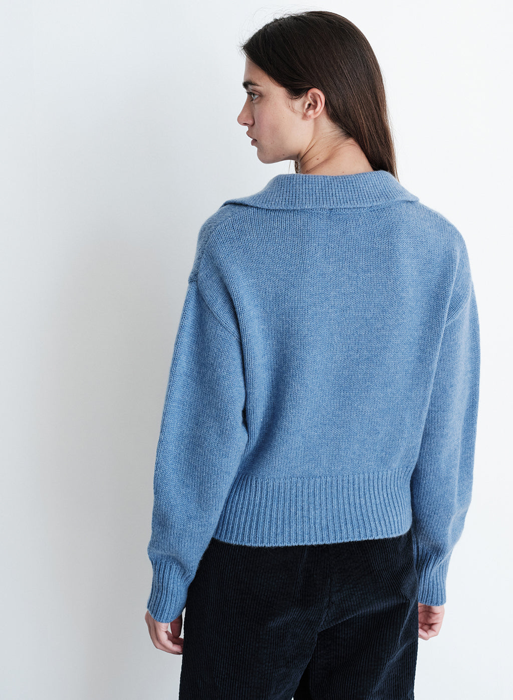 Stateside Cozy Cashmere Blend Johnny Collar Sweater in Denim