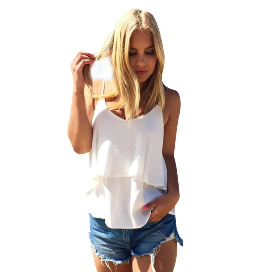 Strapless Top Chiffon Backless Solid Loose Tank Crop Tops Vest Shirt Casual Beah Summer Halter Tops#B721 SM6