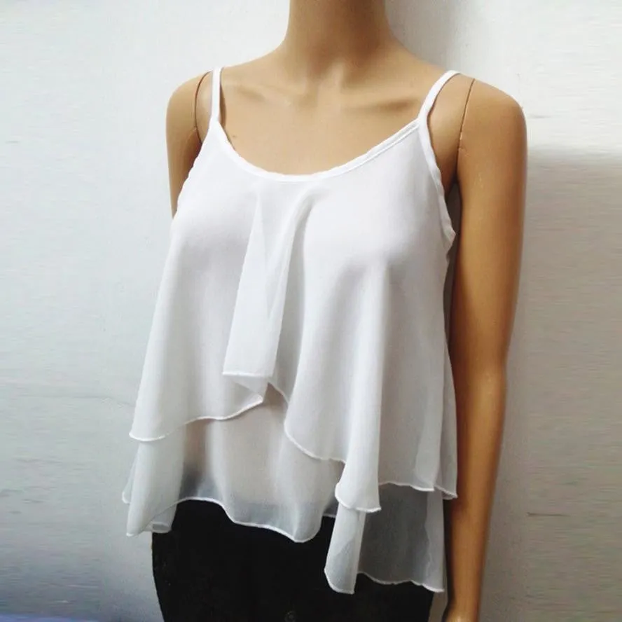 Strapless Top Chiffon Backless Solid Loose Tank Crop Tops Vest Shirt Casual Beah Summer Halter Tops#B721 SM6