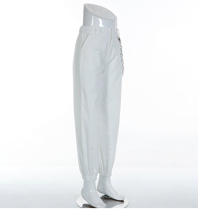 STREET FASHION WHITE CHAIN  PANTS BY63033