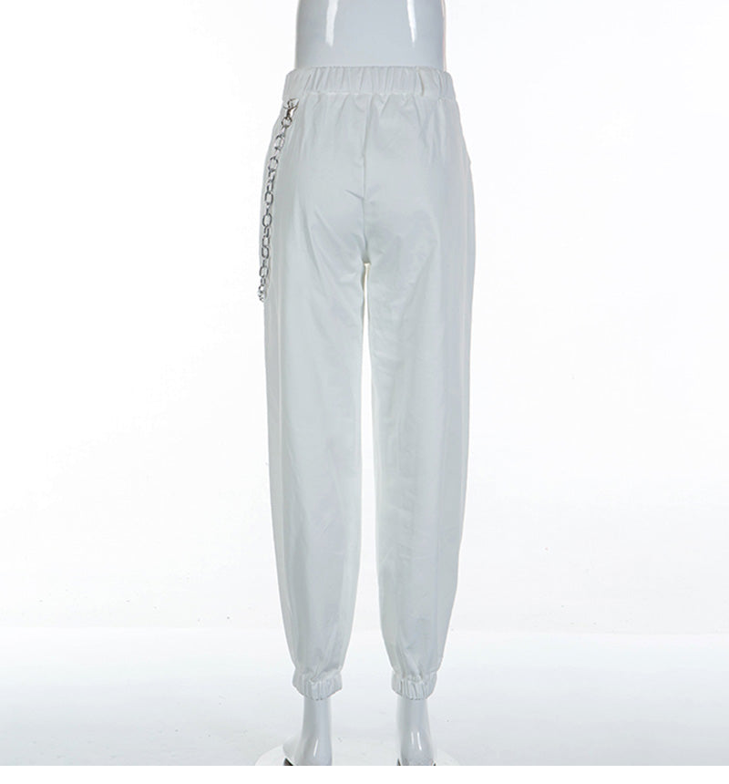 STREET FASHION WHITE CHAIN  PANTS BY63033