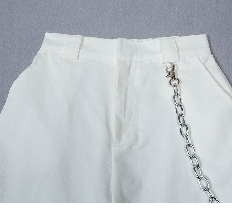 STREET FASHION WHITE CHAIN  PANTS BY63033