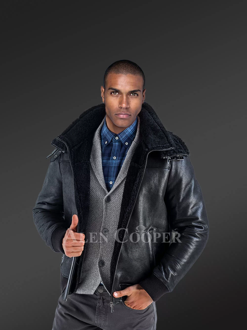 Stylish Shearling Jackets for Men in Alluring Black & Bomber Style