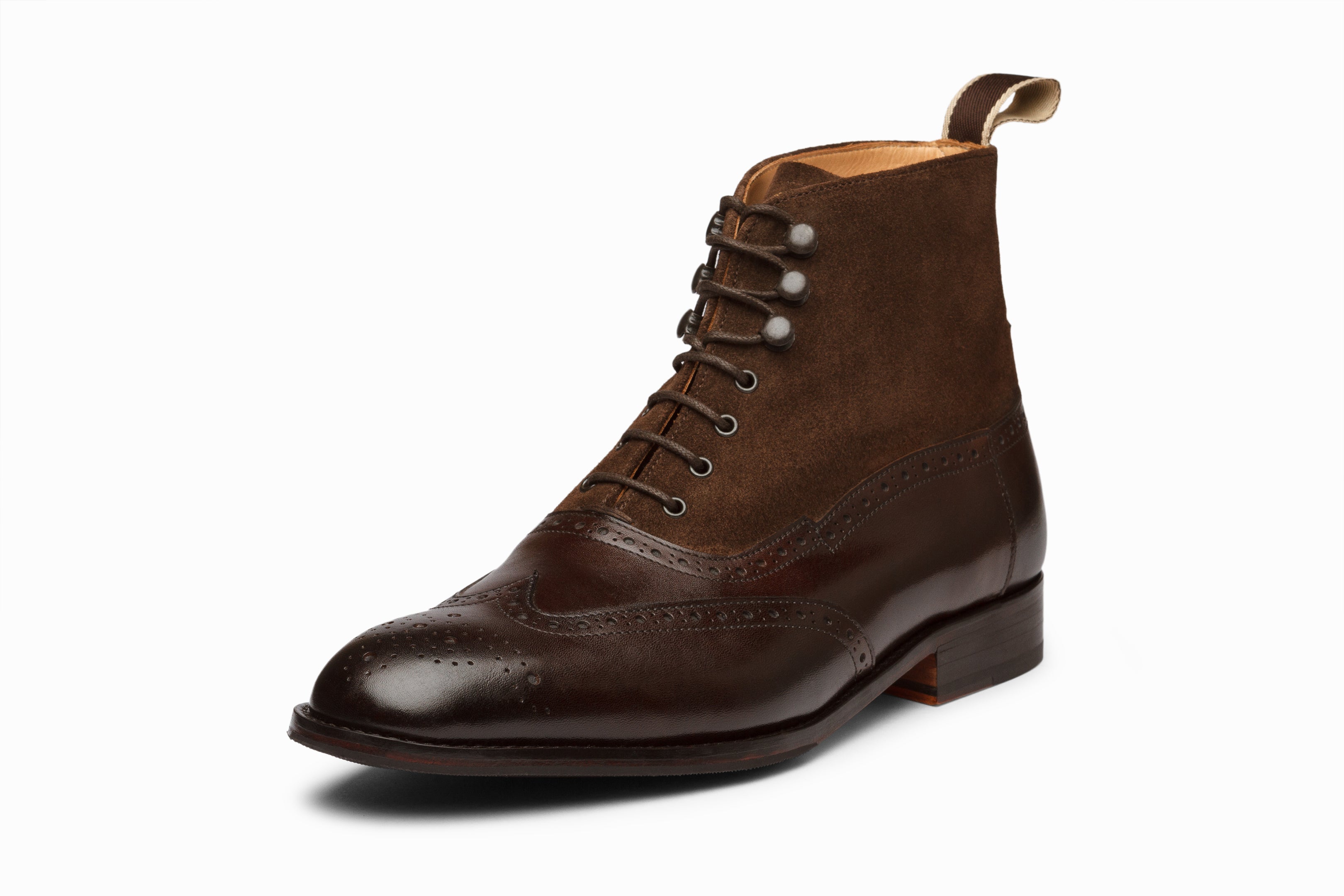 Suede Combination Balmoral Boots - Dark Brown