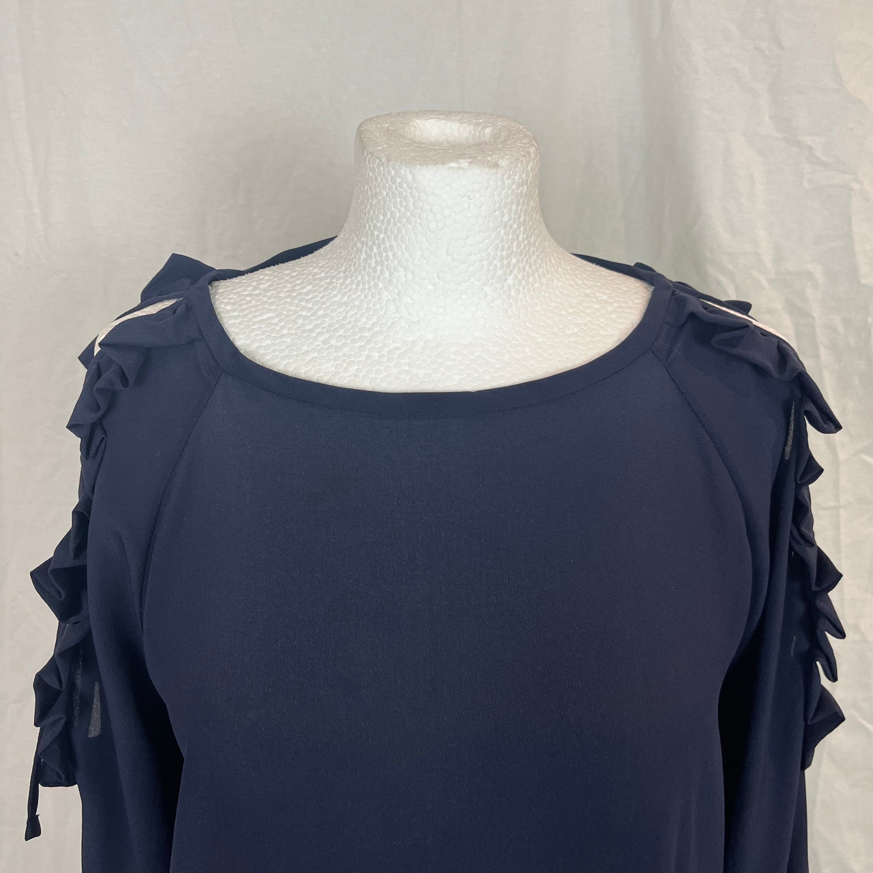 Tela Brand New 325 Navy Silk Cold Shoulder Blouse S