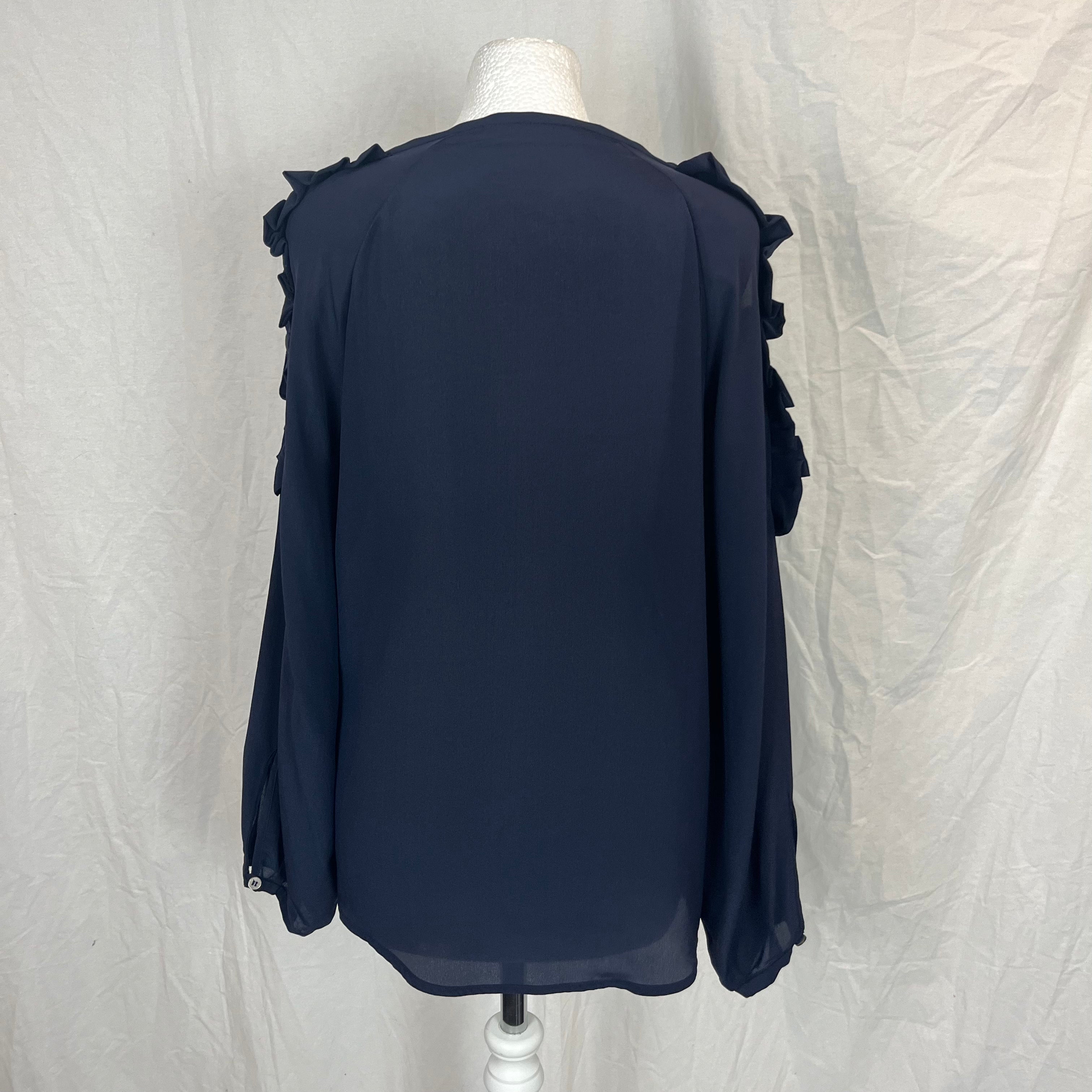 Tela Brand New 325 Navy Silk Cold Shoulder Blouse S