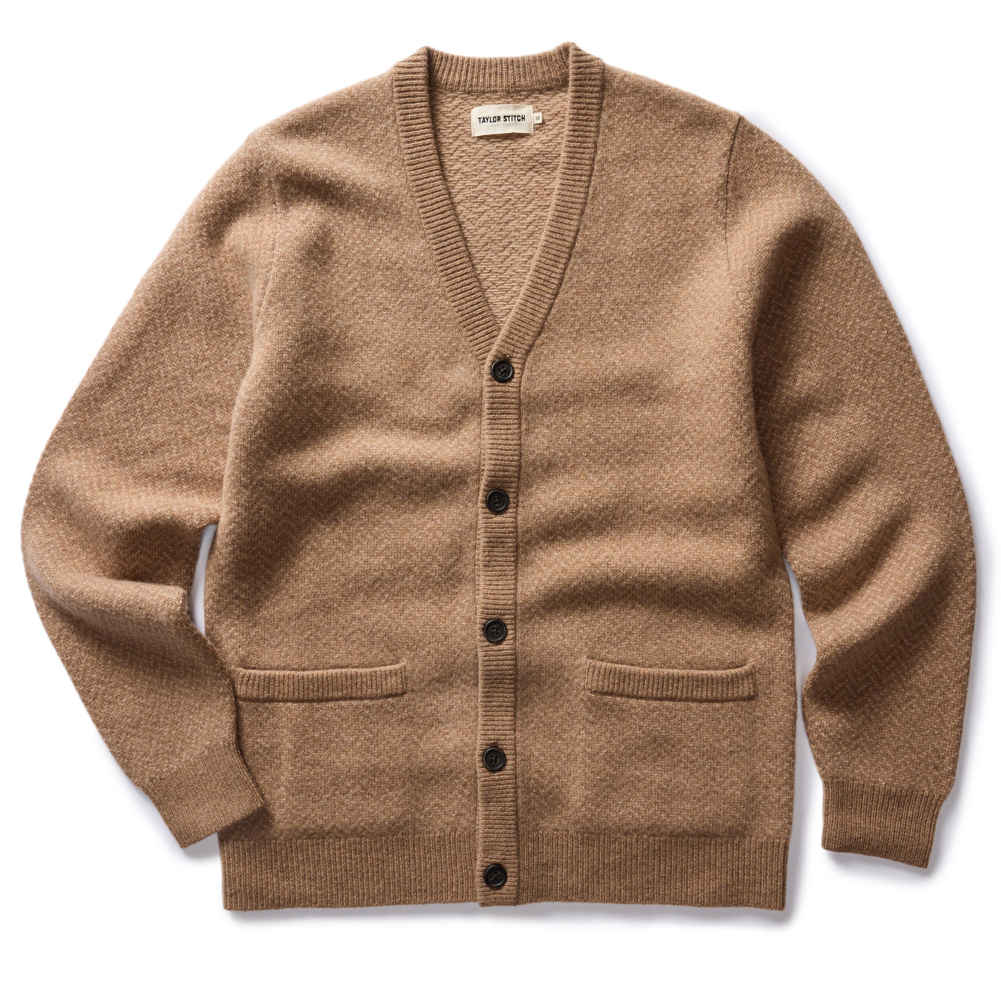 The Eddy Cardigan in Camel Herringbone Merino