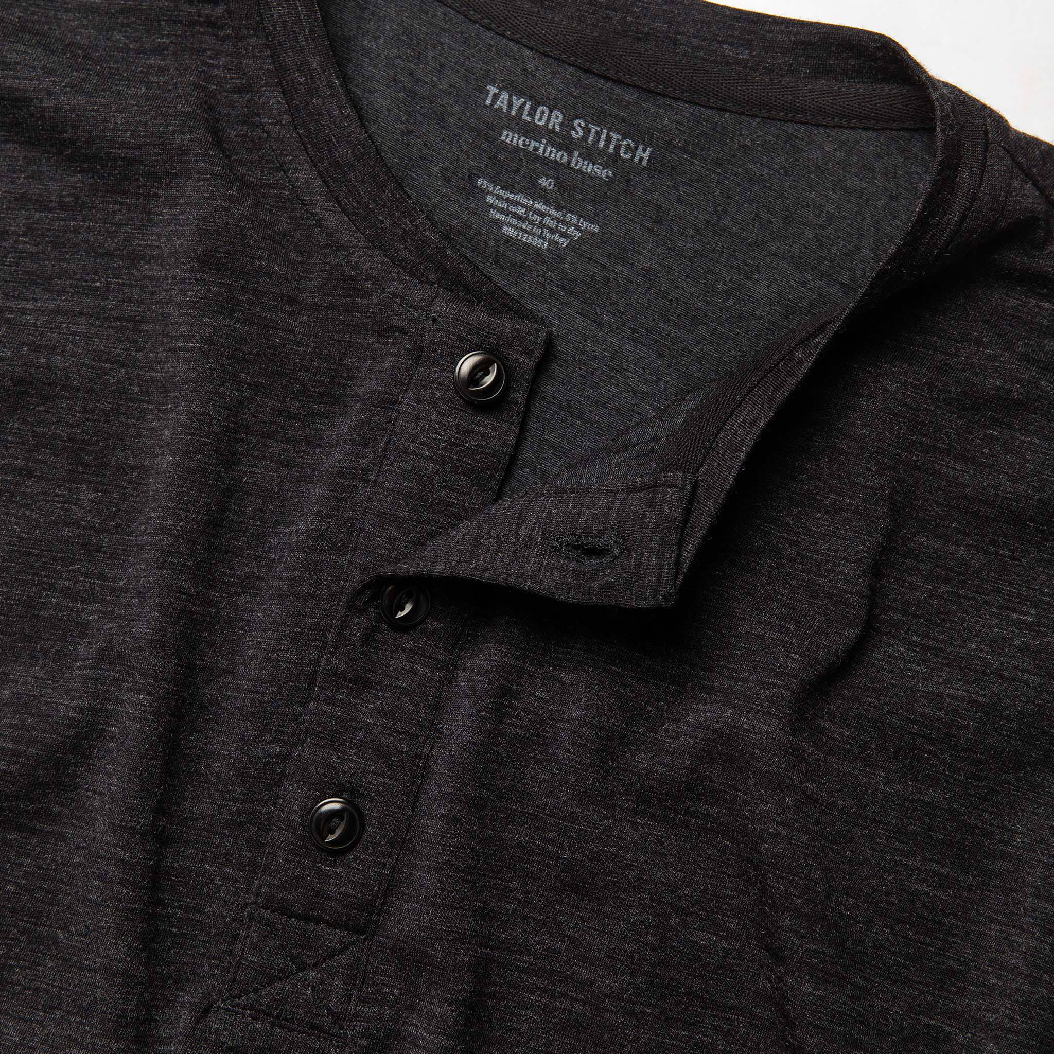 The Merino Henley in Heather Black