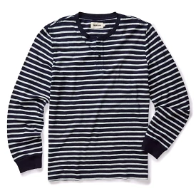 The Organic Cotton Henley in Rinsed Indigo Stripe