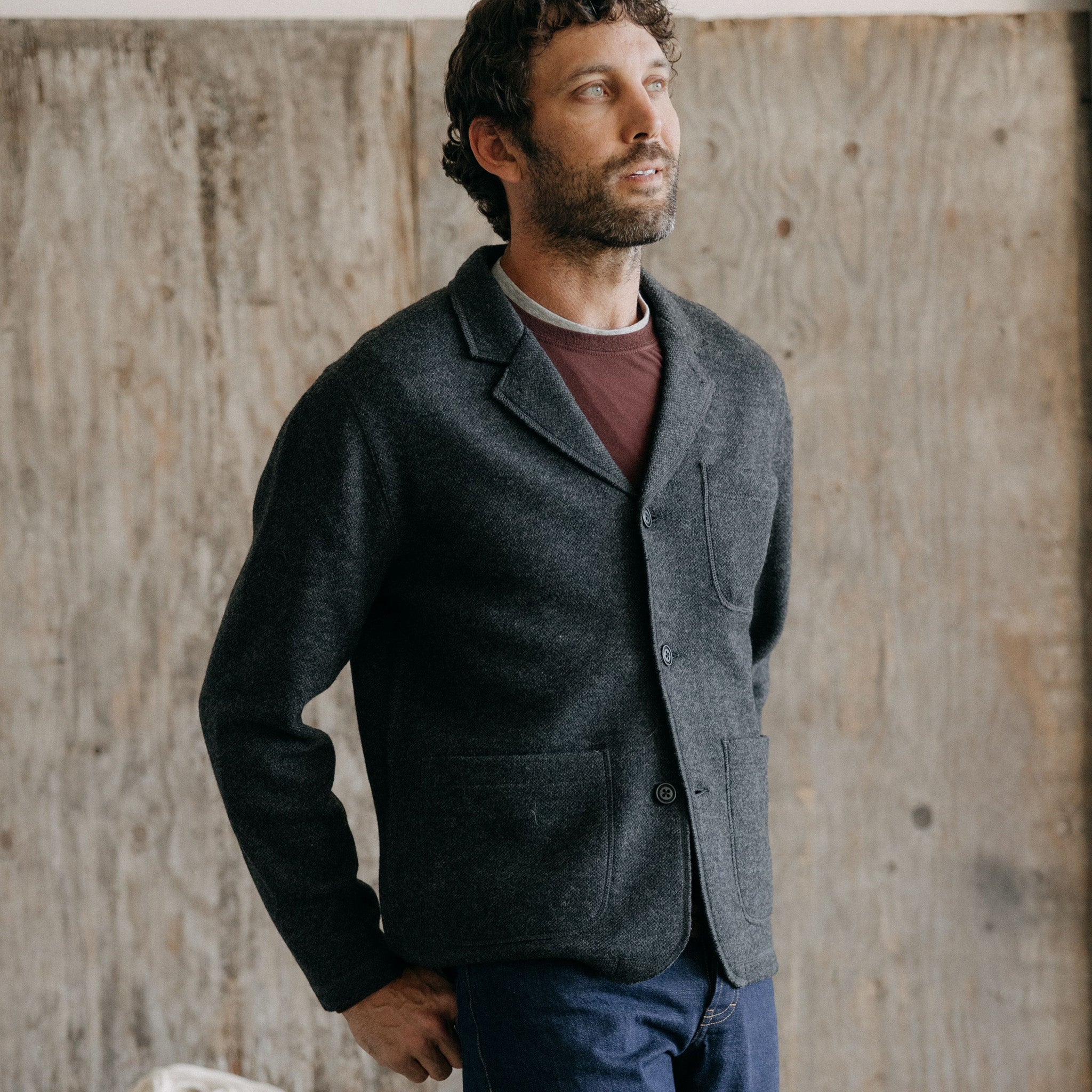 The Ridgewood Cardigan in Charcoal Birdseye Wool