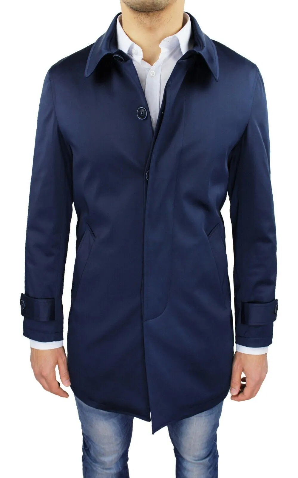 Trench soprabito uomo blu scuro invernale casual elegante giaccone impermeabile