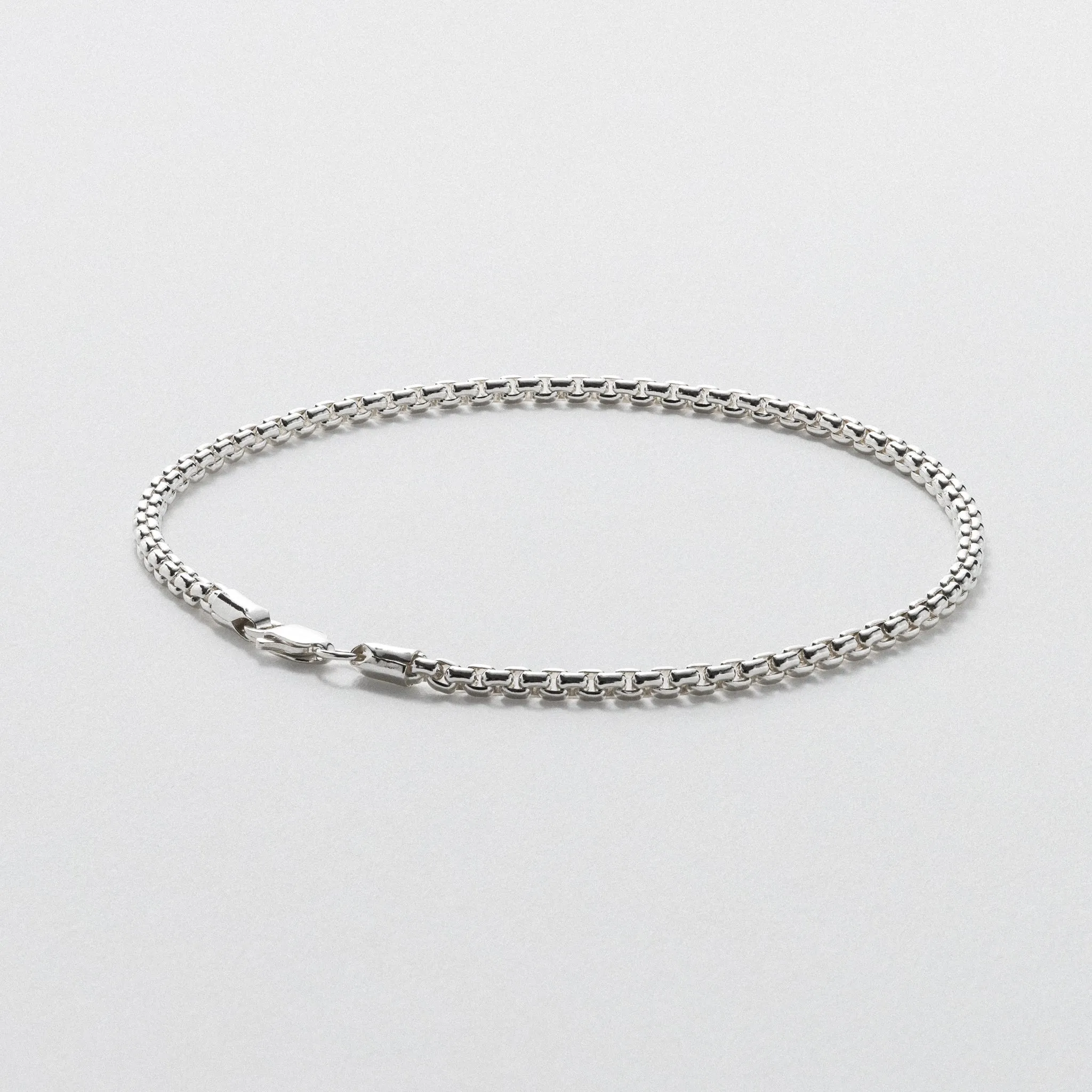 White Gold Box Chain Bracelet - Polished 2.6mm