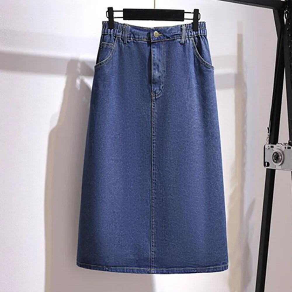 Women Long Summer Sexy High Waist Split Midi Skirts Office Lady Denim A Line Skirts