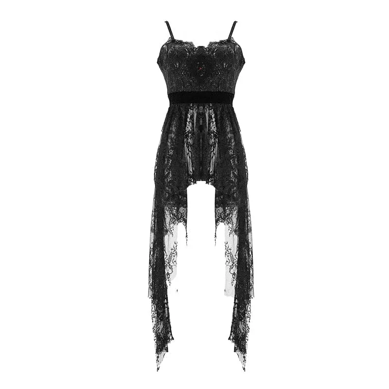 Women's Full Floral Lace Irregular Hem Slip Dresses