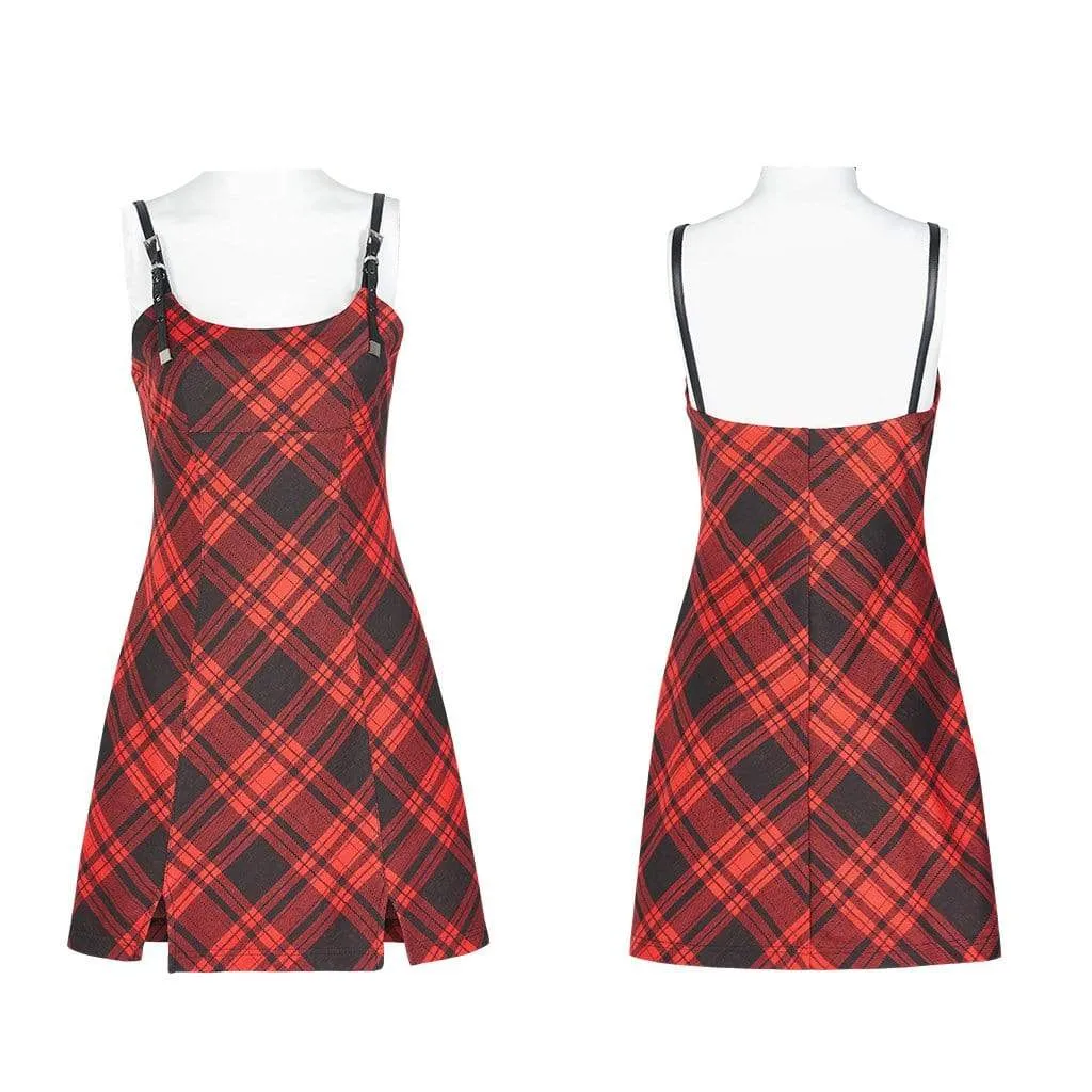 Women's Gothic  Contrast Color Plaid Slip Dresses