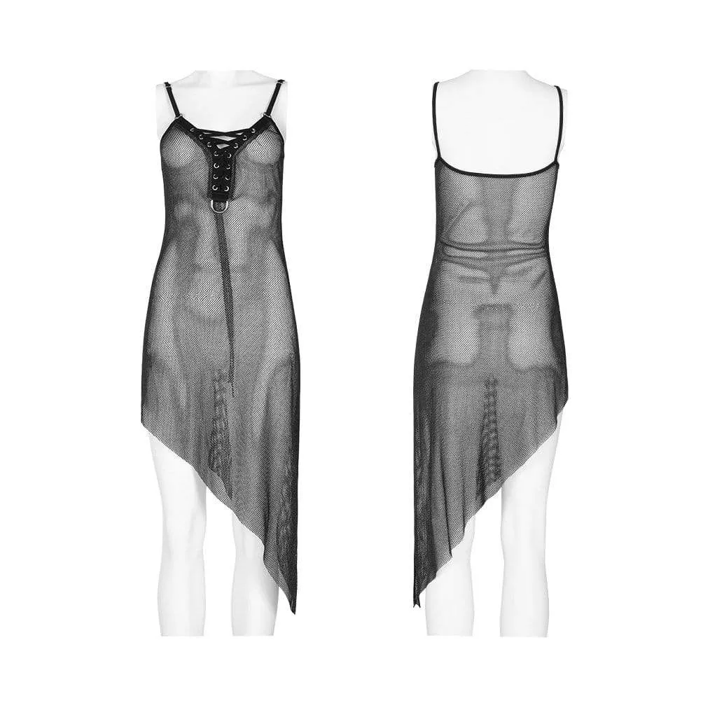 Women's Gothic Mesh Strappy Irregular Slip Dresses