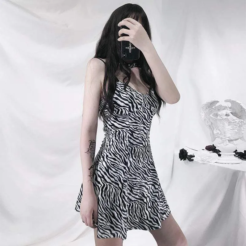 Women's Zebra-Stripe Fitted Slip Dresses