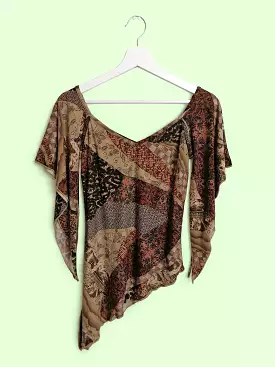 Y2K Asymmetric Stretch Blouse Patchwork Print - size M-L