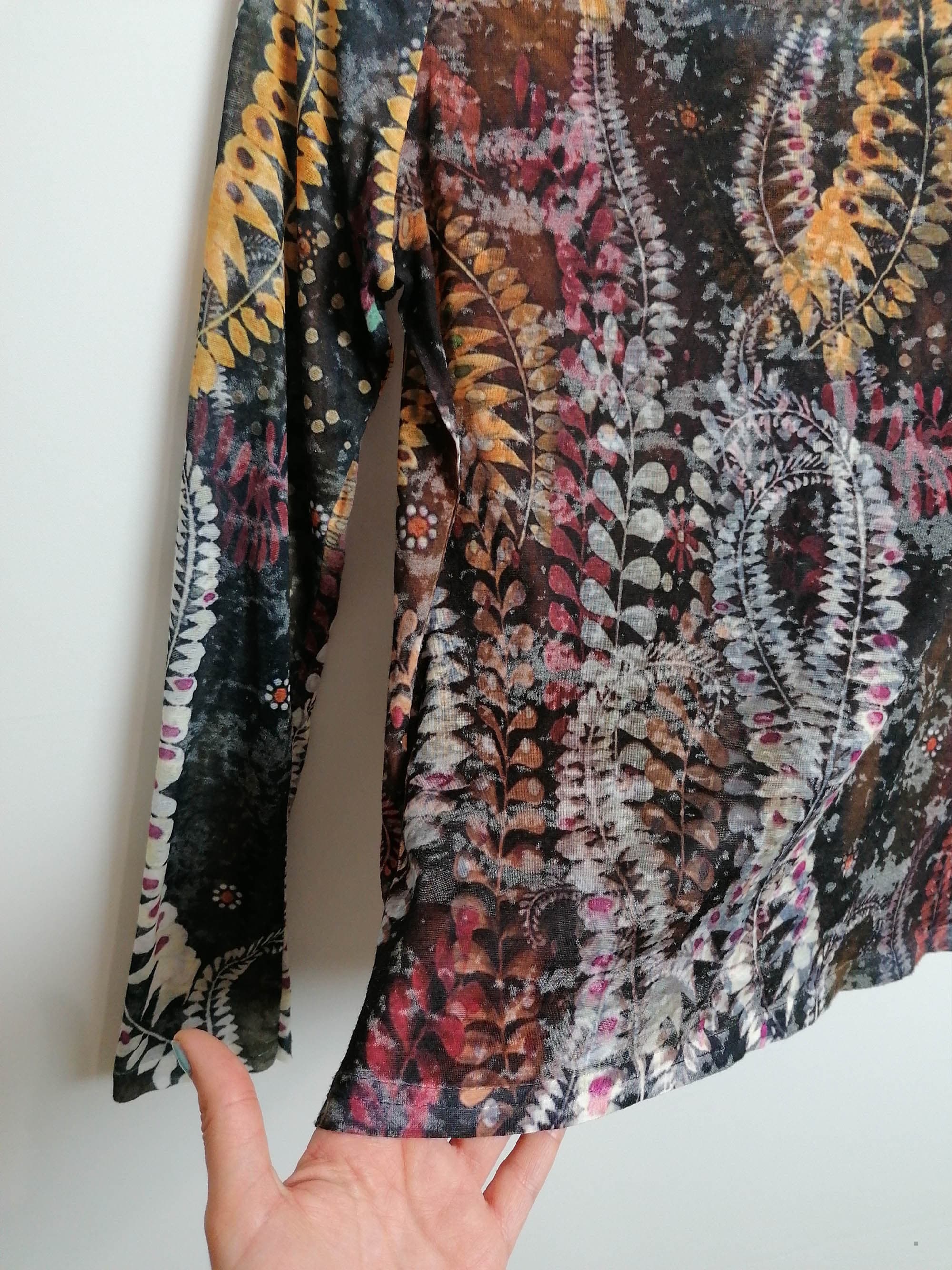 Y2K Stretch Blouse Ferns Pattern - size S