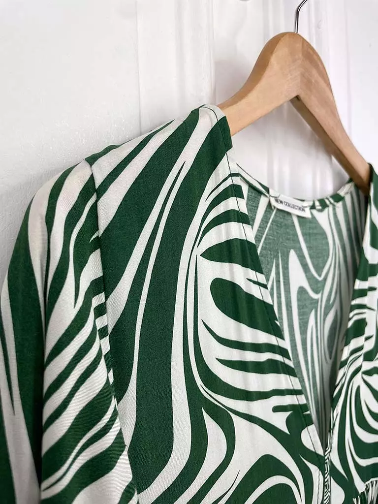 Zebra Print Smock Maxi Dress - Forest