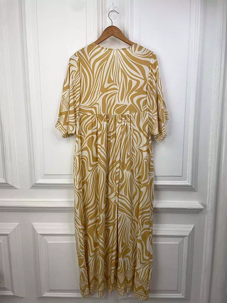 Zebra Print Smock Maxi Dress - Ochre